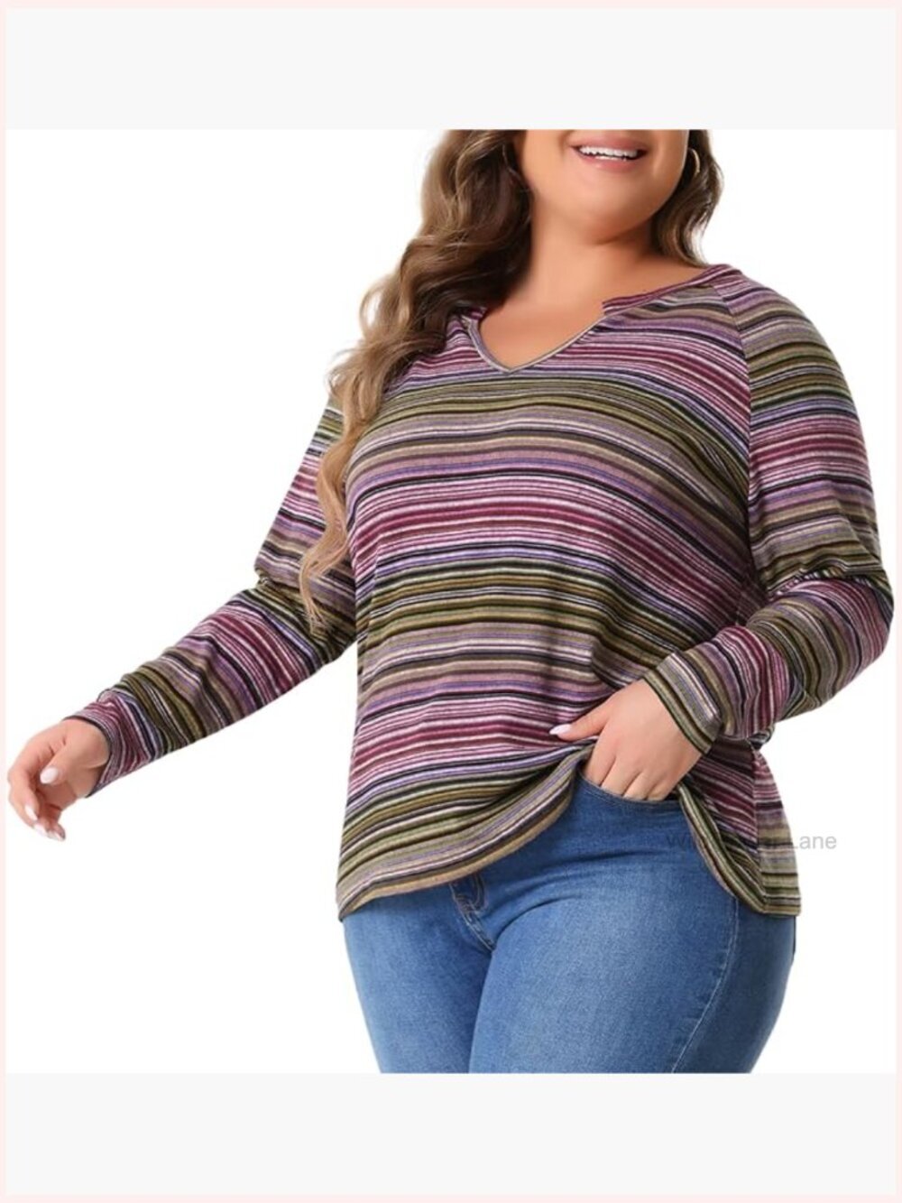 Plus Size Long Sleeve Notch V Neck Tunic Blouse Top